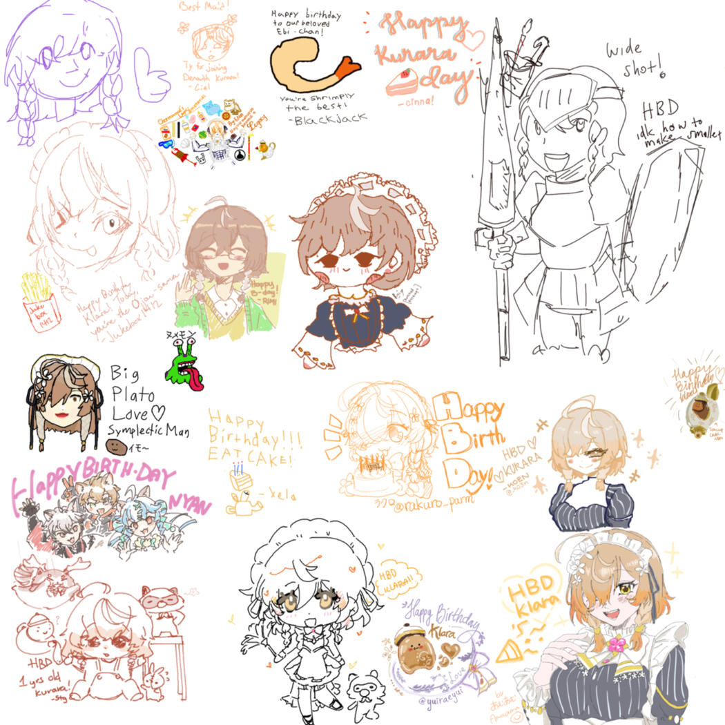 ⋆. 𐙚 ˚Drawing Board • Hosted by Cinna! Full of silly and cute doodles wishing you a happy birthday!
